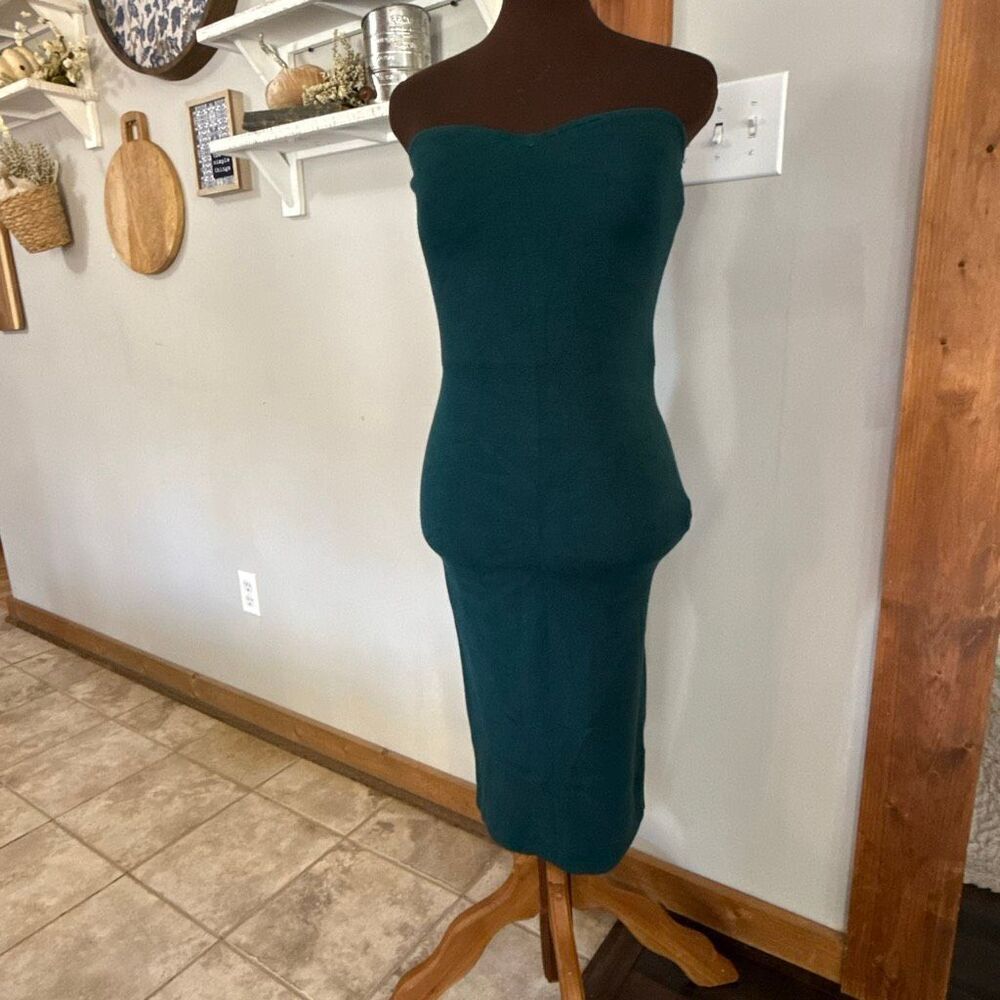 Abercrombie and Fitch strapless midi sweater dress size medium teal green stretc
